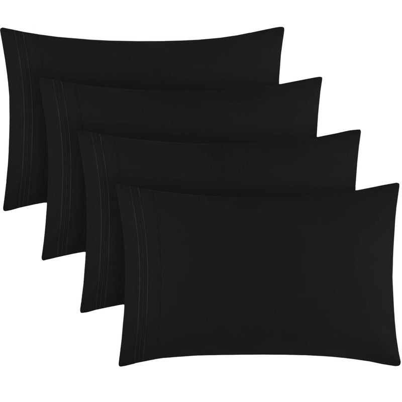 Mellanni Pillow Cases Set - 4 PC Iconic Collection Pillowcases - Hotel Luxury, Extra Soft, Cooling Pillow Covers - Wrinkle, Fade, Stain Resistant (King Size 20" x 40", Black) - Image 1